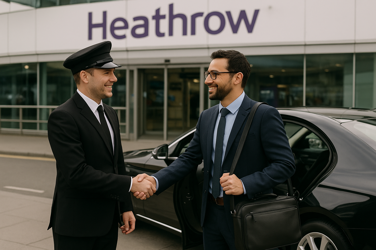 Chauffeur Airport Transfers from Heathrow for American Travelers 1 chauffeur greeting a passenger at Heathrow Airport